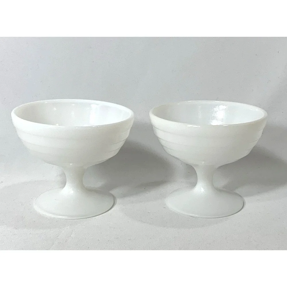 Milk Glass Footed Coupes White Ribbed Vintage 3.5